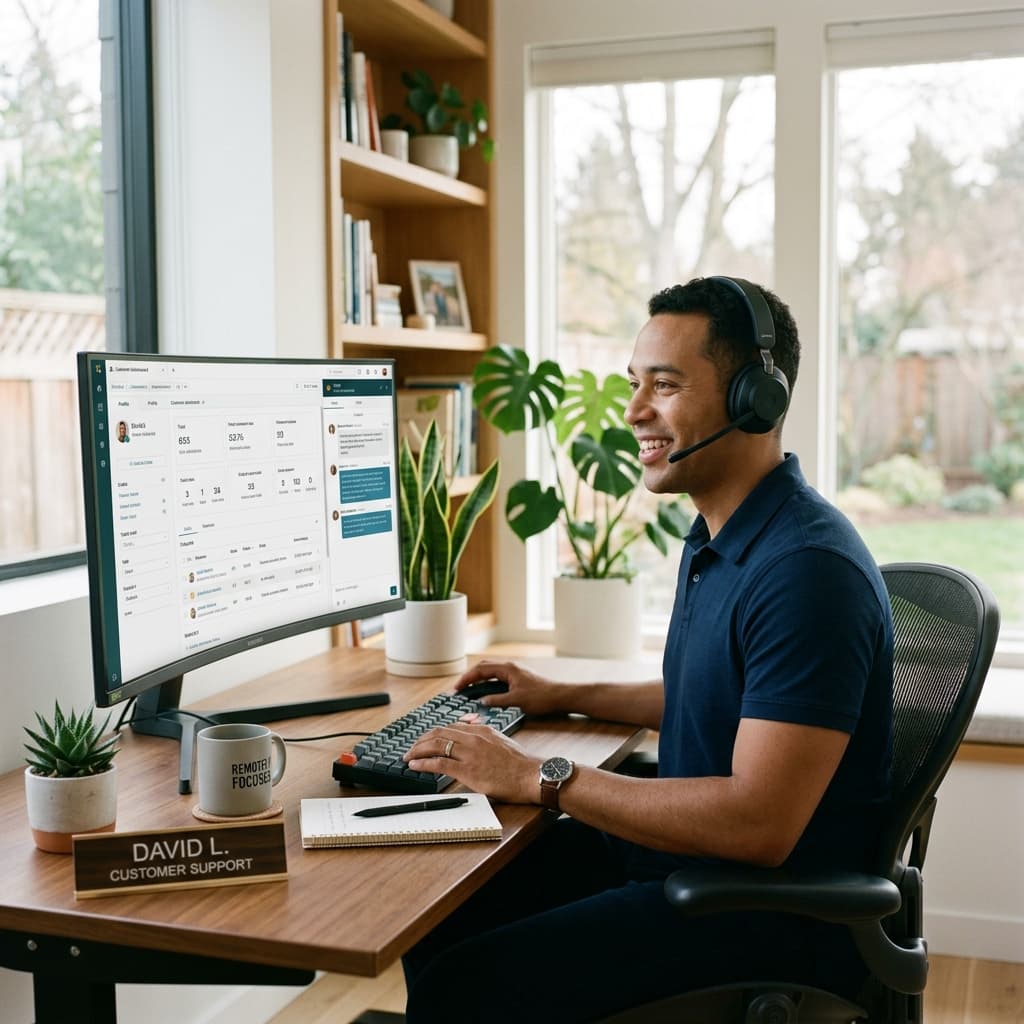 Male Customer Support Professional servicing clients from home office