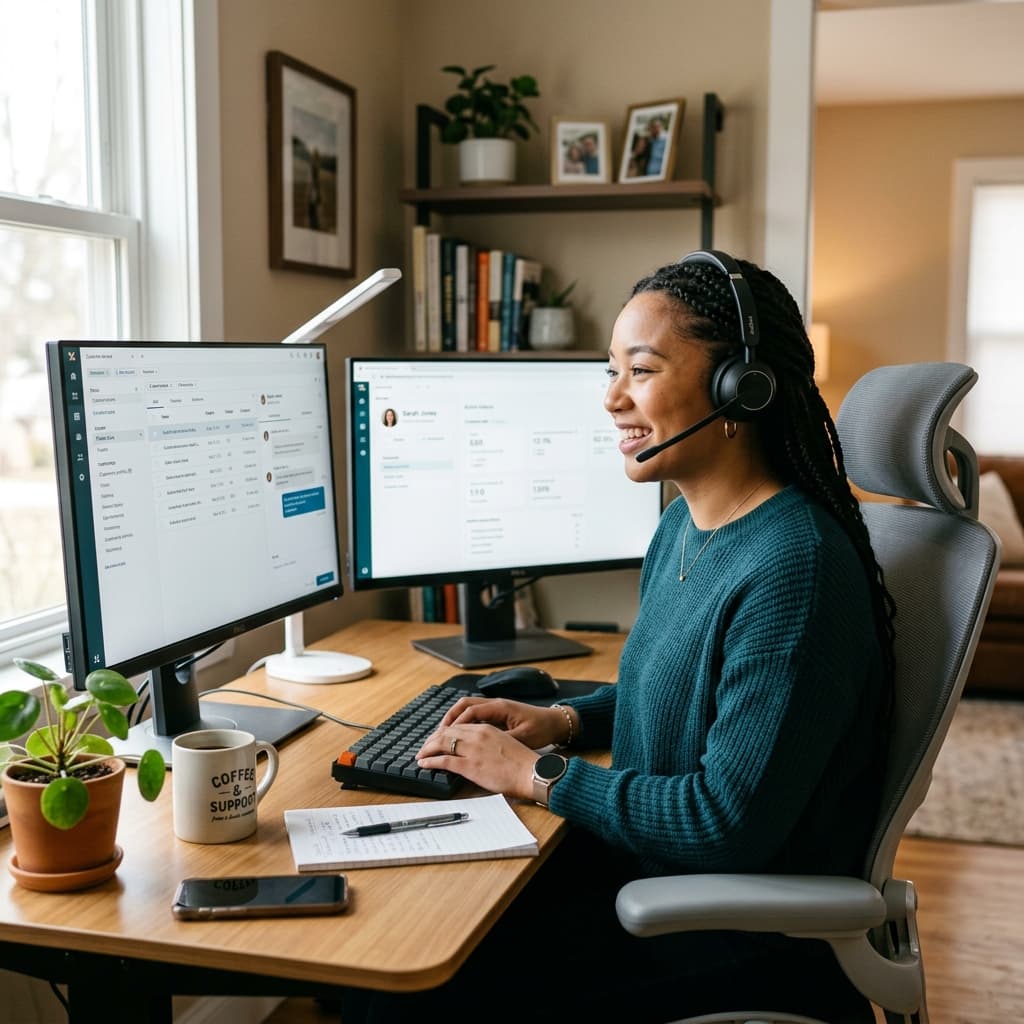 Working Parent servicing customer experience clients remotely